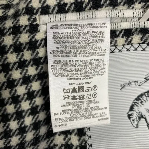 BLACK FLEECE Size 38 Black White Checkered Wool Notch Lapel Suit